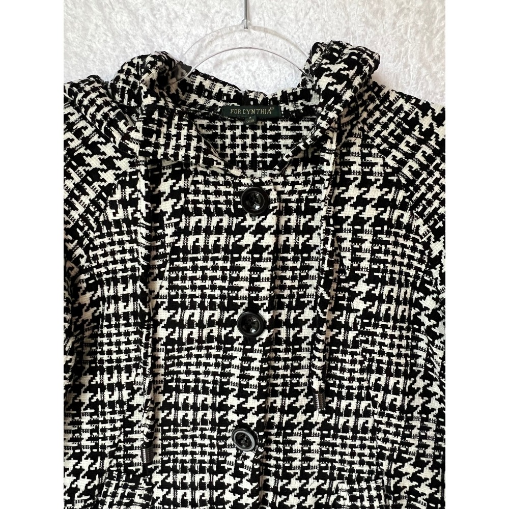 For Cynthia Houndstooth Hooded Fringe Jacket Women's Size Small - Picture 4 of 13